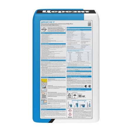Картинка Высокоэластичный клей для плитки для наружных и внутренних работ 25 кг Церезит CM 17