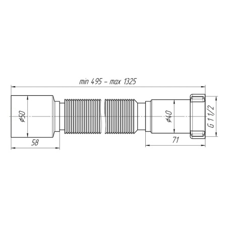 Картинка Гофра с гайкой для сифона 1 1/2"х50 L=495-1325мм АНИ Пласт K115