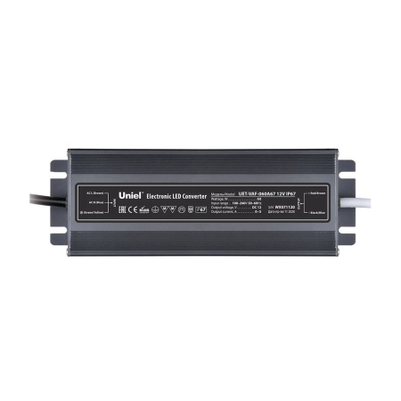 Картинка Блок питания ультратонкий 60Вт 12В IP67 металлический корпус Uniel UET-VAF-060A67