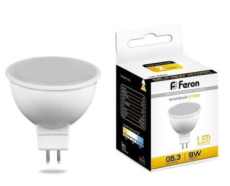 Лампа светодиодная LED MR16 GU5,3 9вт 2700К Теплый свет Feron