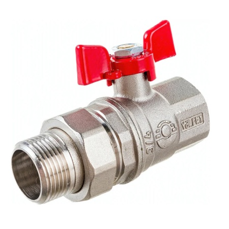 Кран шаровой 3/4" ВР/НР ручка-бабочка с американкой латунь никелированный VALFEX