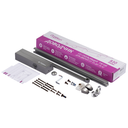 Картинка Нора-М Доводчик 830 Slider 25-80кг морозостойкий со скользящей тягой цвет Графит