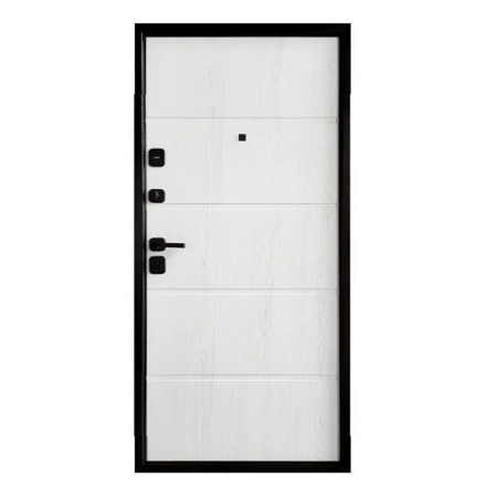 Картинка Дверь Форпост TD8-1 960х2050 Левая Тёмный орех Белое дерево с фурнитурой и цилиндром 9001-1