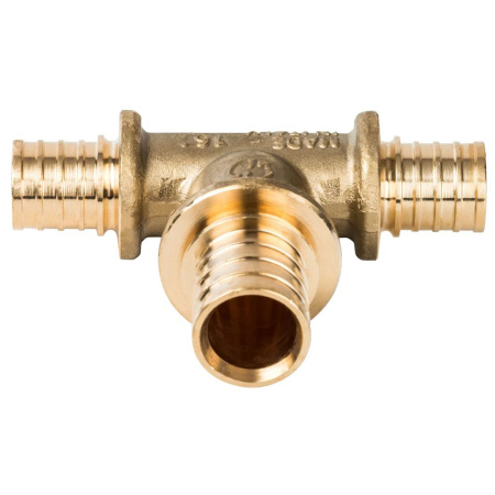 Картинка Тройник 16x20x16 мм латунь для труб из сшитого полиэтилена аксиальный STOUT