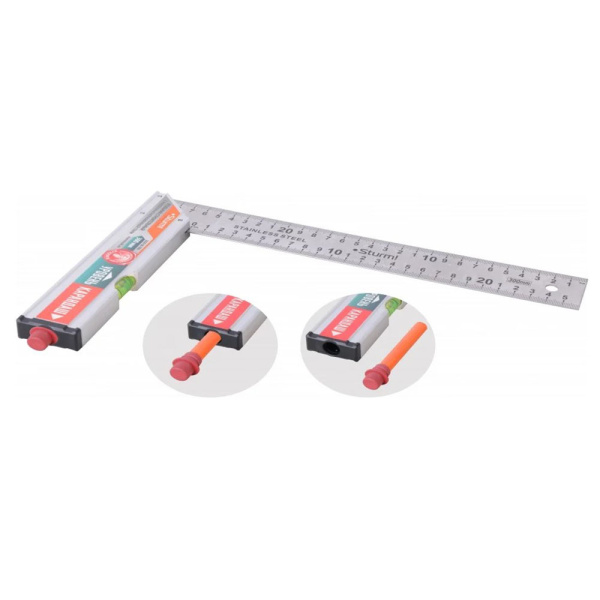 Картинка Угольник с уровнем и карандашом КУЛИБИН 300 мм Sturm