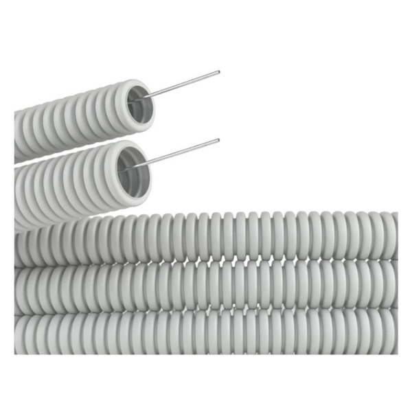 Картинка Труба ПВХ гофрированная Серая гибкая легкая с протяжкой 20 мм 50 м DKC