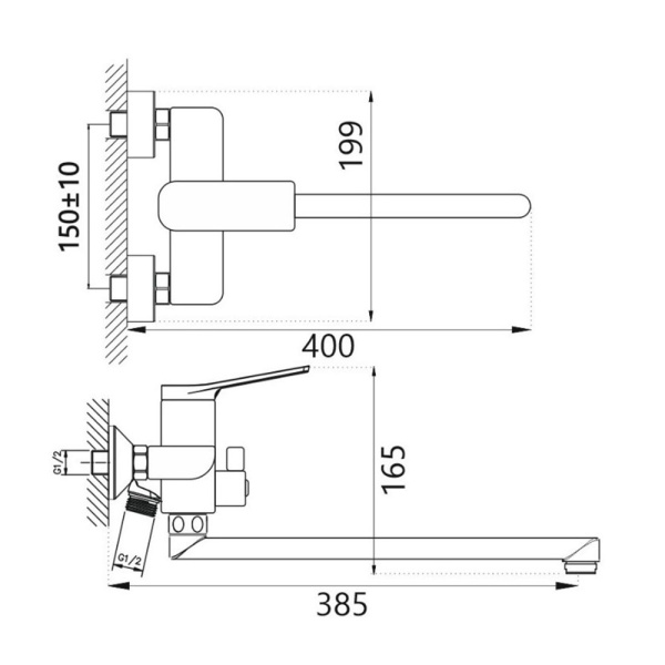Картинка Смеситель для ванны длинный излив латунь VALFEX Adara Graphite VF.22816-3