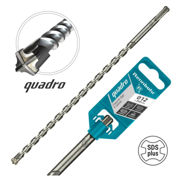 Картинка Бур 12х350 мм SDS-plus 4 грани RENNBOHR Quadro