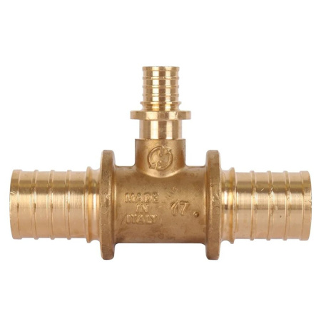 Картинка Тройник 32x16x32 мм латунь для труб из сшитого полиэтилена аксиальный STOUT