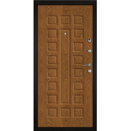 Картинка Дверь Форпост Квадро Золотой дуб размер 860х2050 мм Левая с цилиндрическим замком и дверной фурнитурой