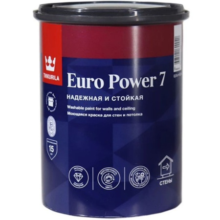 Краска моющаяся для стен и потолка 0.9 л База А Tikkurila EURO POWER 7