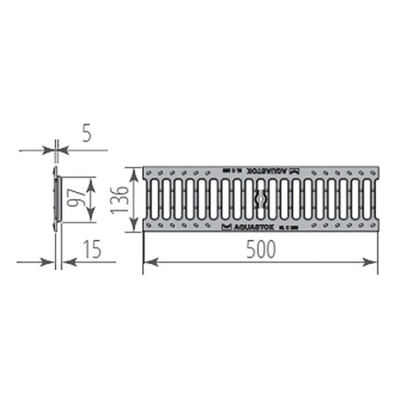 Картинка Решетка для лотка 500x136x15 мм чугунная щелевая DN100 C250 AQUASTOK NORMA