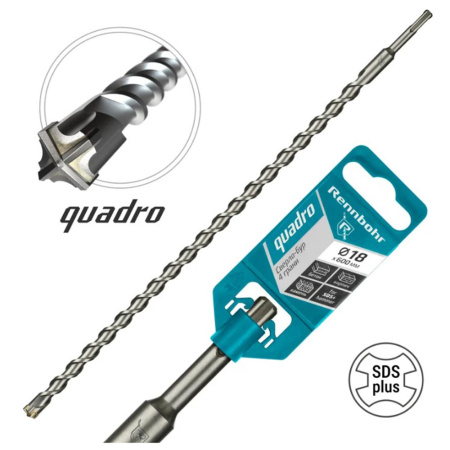 Картинка Бур 18х600 мм SDS-plus 4 грани RENNBOHR Quadro