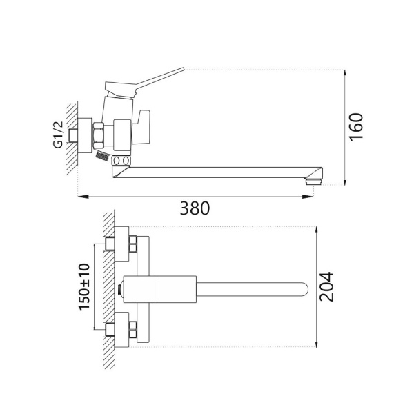 Картинка Смеситель для ванны длинный излив латунь VALFEX Vega Chrome VF.22818