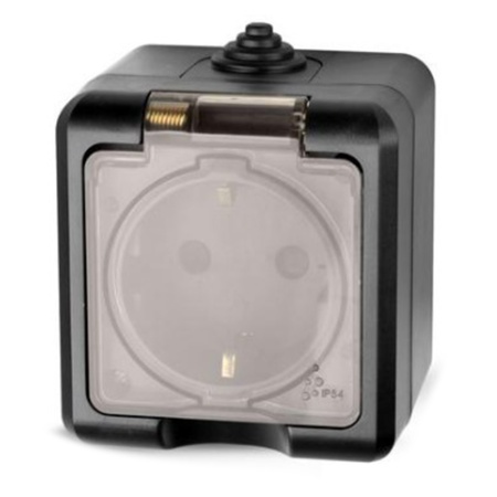 Розетка 1 местная ОП Dita 16А IP54 250В с з/к с прозрачной крышкой Карбон TOKOV ELECTRIC