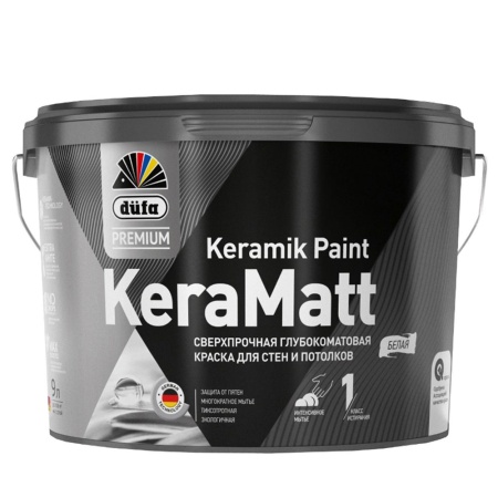 Краска Dufa Premium Keramilk Paint KeraMatt сверхпрочная для стен и потолков BW 9 л глубокоматовая