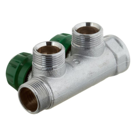 Картинка Коллектор регулирующий 3/4" 2 выхода 3/4" ЕК евроконус STOUT