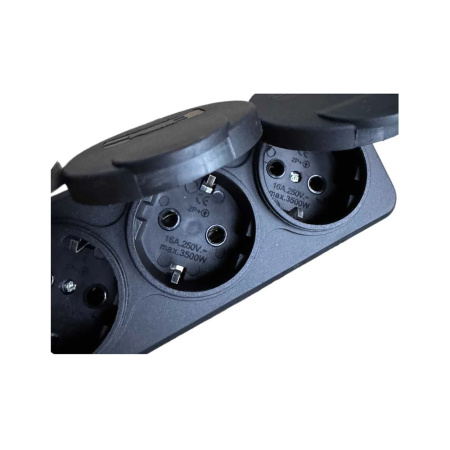 Картинка Колодка каучук 3-ая Черная с заглушками 2P+PE IP54 5703 Monolit