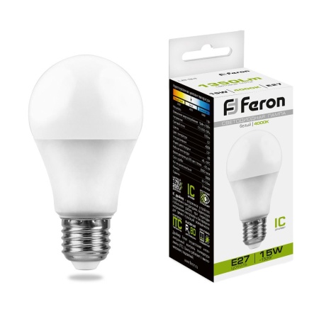 Лампа светодиодная LED 15вт E27 4000К Белый свет Feron
