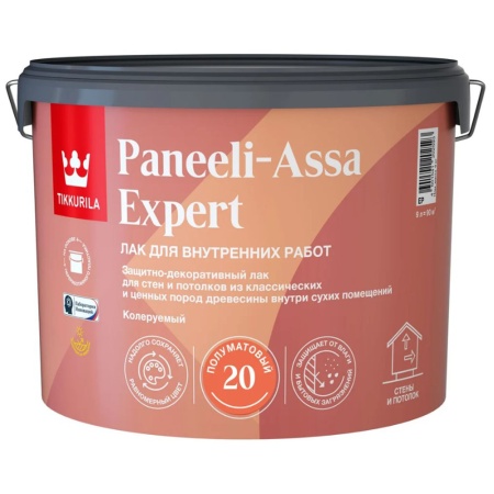 Лак для деревянных панелей полуматовый 9 л база EP Tikkurila PANEELI-ASSA 20