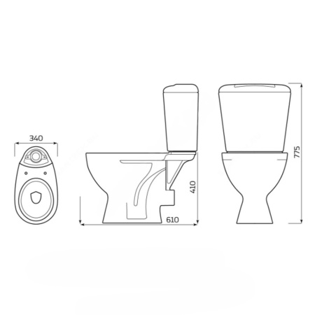 Картинка Унитаз-компакт горизонтальный выпуск нижний подвод с арматурой 1 режим слив кнопка с сиденьем полипропилен Белый Универсал М Лобня 