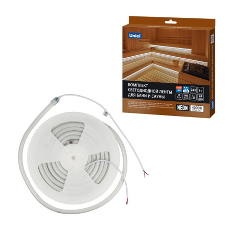 Картинка Комплект светодиодной ленты для бань и саун до +100°C 5 м 4000К ULS-N40 IP68 DC24V 10W/m Uniel