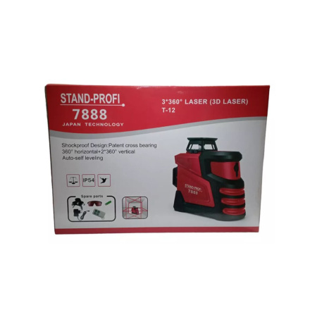 Картинка Уровень лазерный 12 лучей 360 Красный луч + тренога Stand-profi 7888 T-12