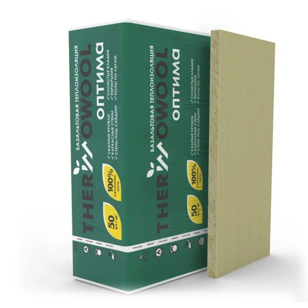 Картинка Утеплитель Изомин ThermoWool оптима 50кг/м3. 1200*600*100 мм. уп. 2,88 кв.м.