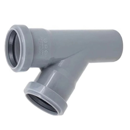 Картинка Тройник 50х50 67° для внутренней канализации Серый Политэк