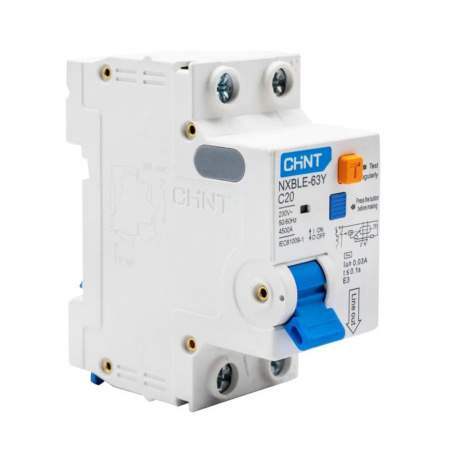 Картинка Выключатель автоматический дифференциальный 1п+N C 20А 30мА AC 4.5кА NXBLE-63Y CHINT