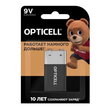 Батарейка Элемент питания алкалиновый Крона 6LR61 9В Basic Opticell