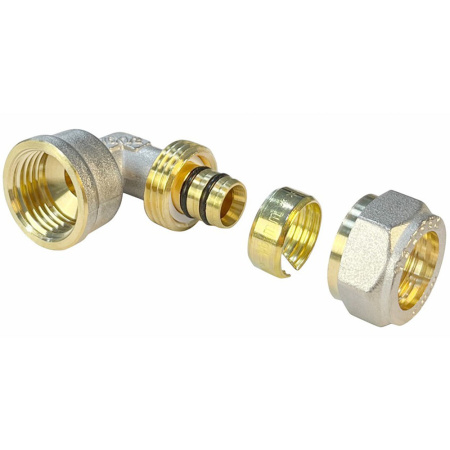 Картинка Уголок обжимной переходной для труб металлопласт Ø 16x1/2' ВР Valfex VF.352.N.016012