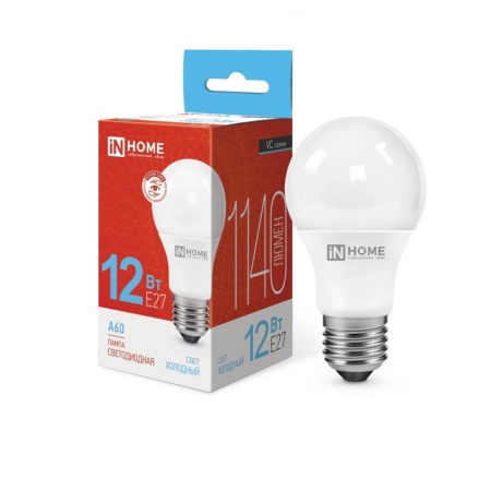 Лампа светодиодная LED-A60-VC 12Вт 230В Е27 6500К 1140Лм IN HOME