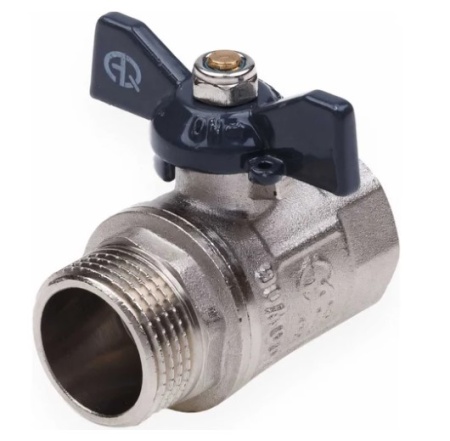 Кран шаровой ВН 1/2"  бабочка никелированный 01158 AQUALINK
