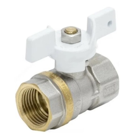 Кран шаровой 1102 Standard Ду15 1/2" ВР/ВР никелированный полнопроходной бабочка Белый Aquasfera