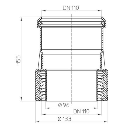 Картинка Переход PP-H Дн 110х100 ПП НПВХ-чугун/сталь HL 9/1
