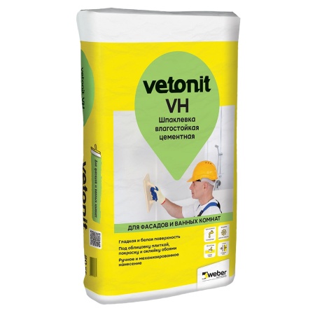 Vetonit VH 20 кг шпатлевка финишная цементная влагостойкая белая