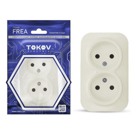 Картинка Розетка двухместная ОП Frea 16А IP20 250В без заземления АБС-пластик Бежевая TOKOV ELECTRIC