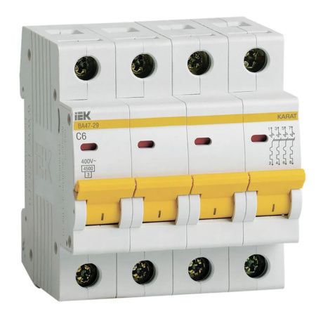 Картинка Выключатель автоматический 4п 6А С ВА47-29 4.5кА IEK