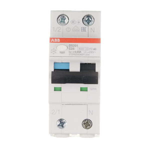 Картинка Автоматический выключатель дифференциального тока АВДТ DS201CR 1P+N С 25А 6.0kA 30мА AС 230В ABB