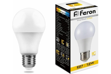Лампа светодиодная LED 12вт E27 2700К Теплый свет Feron