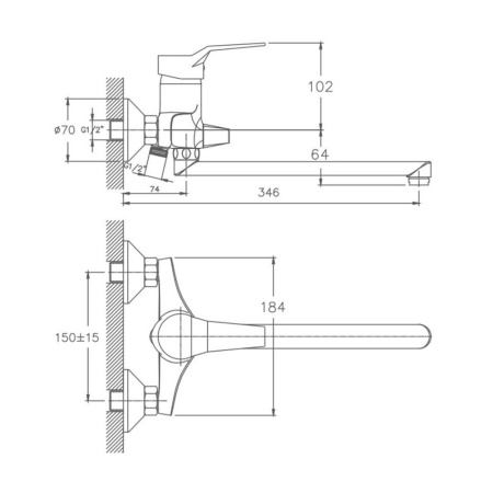 Изображение Смеситель для ванны длинный излив латунь VALFEX Lyra Chrome Картинка Смеситель для ванны длинный излив латунь VALFEX Lyra Chrome