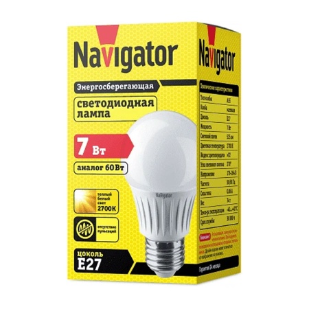 Лампа светодиодная Navigator LED 7вт E27 A55 2700К теплый свет