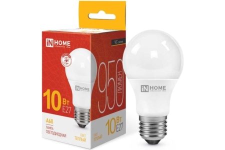Лампа светодиодная LED-A60-VC 10Вт 230В Е27 3000К 950Лм IN HOME