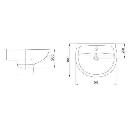 Изображение Умывальник подвесной Версия 56,5 1 отверстие под смеситель по центру Белый Santeri Картинка Умывальник подвесной Версия 56,5 1 отверстие под смеситель по центру Белый Santeri