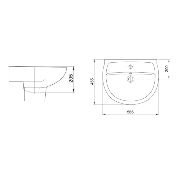 Изображение Умывальник подвесной Версия 56,5 1 отверстие под смеситель по центру Белый Santeri Картинка Умывальник подвесной Версия 56,5 1 отверстие под смеситель по центру Белый Santeri