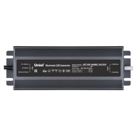 Картинка Блок питания ультратонкий 60Вт 24В IP67 металлический корпус Uniel UET-VAF-060B67