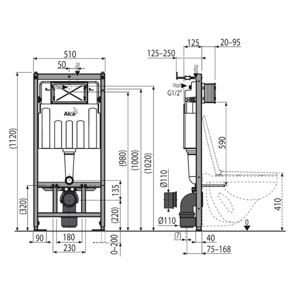 Картинка Инсталляция для подвесного унитаза без кнопки Alca Plast AM101/1120-0001
