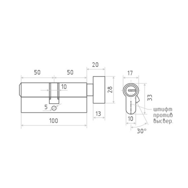 Картинка Личинка цилиндровый механизм ЛПУВ-100 50-50 Золото НОРА-М