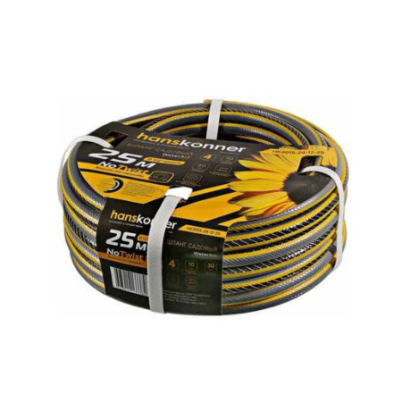 Картинка Шланг поливочный 4-х слойный 1/2 25 м Желто-черный Hanskonner